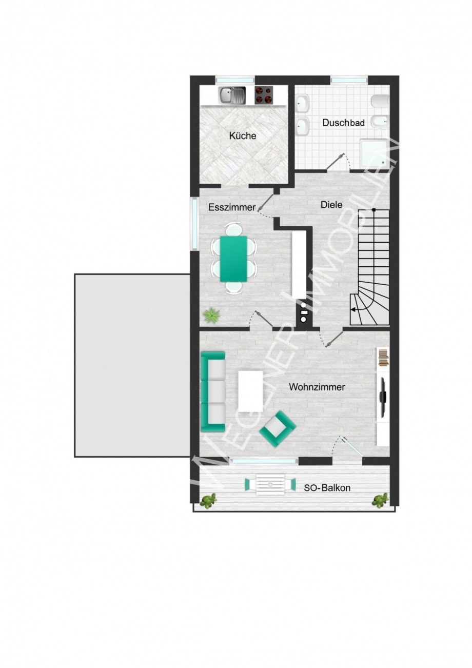 Grundriss mit Bsp. m�blierung OG Doppelhaush�lfte M�nchen