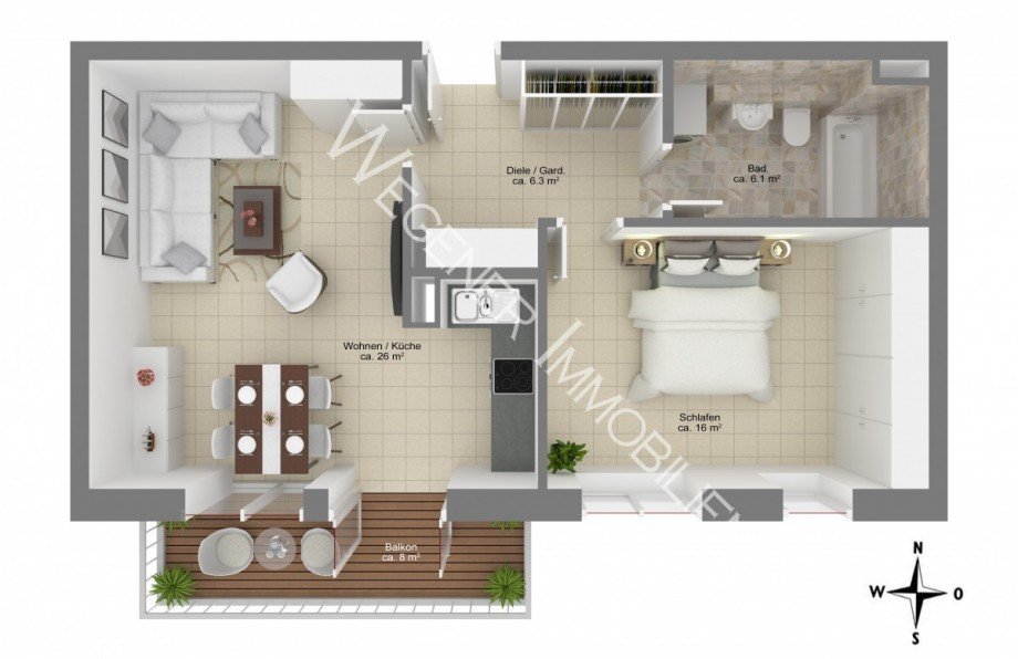 Grundriss mit Bsp M�blierung Etagenwohnung M�nchen