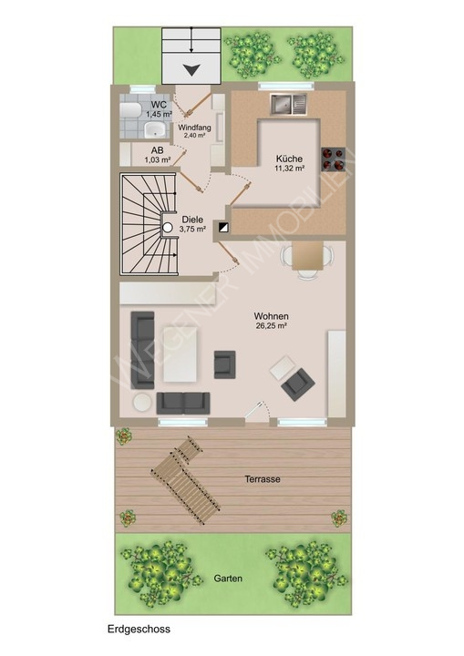 Grundriss EG Reihenmittelhaus Kirchheim bei M�nchen