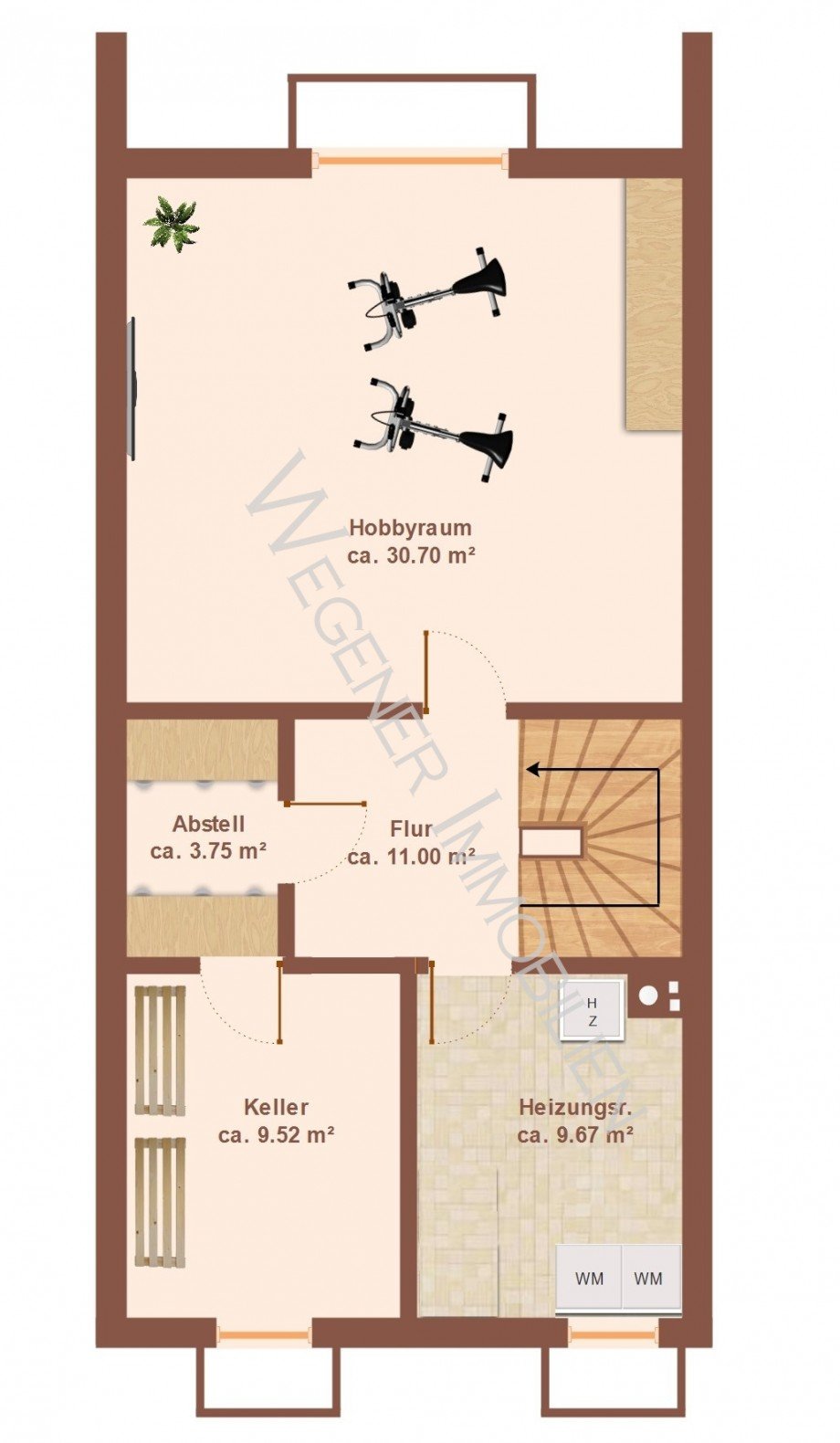 Grundriss mit Bsp m�blierung UG Reihenmittelhaus M�nchen