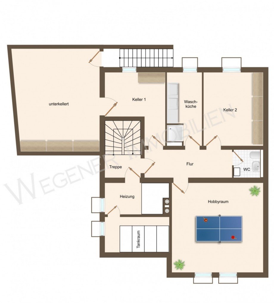 Grundriss mit Bsp. M�blierung KG Zweifamilienhaus Steinh�ring