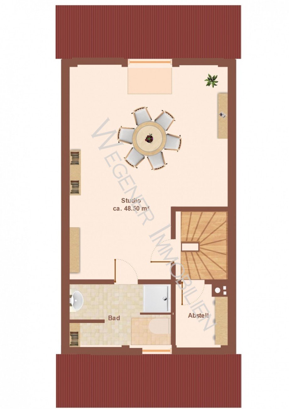 Grundriss mit Bsp m�blierung DG Reihenmittelhaus M�nchen