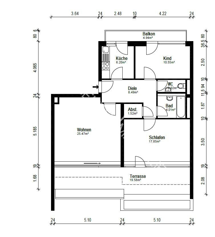 Grundriss_Ma�e Dachgeschosswohnung Haar