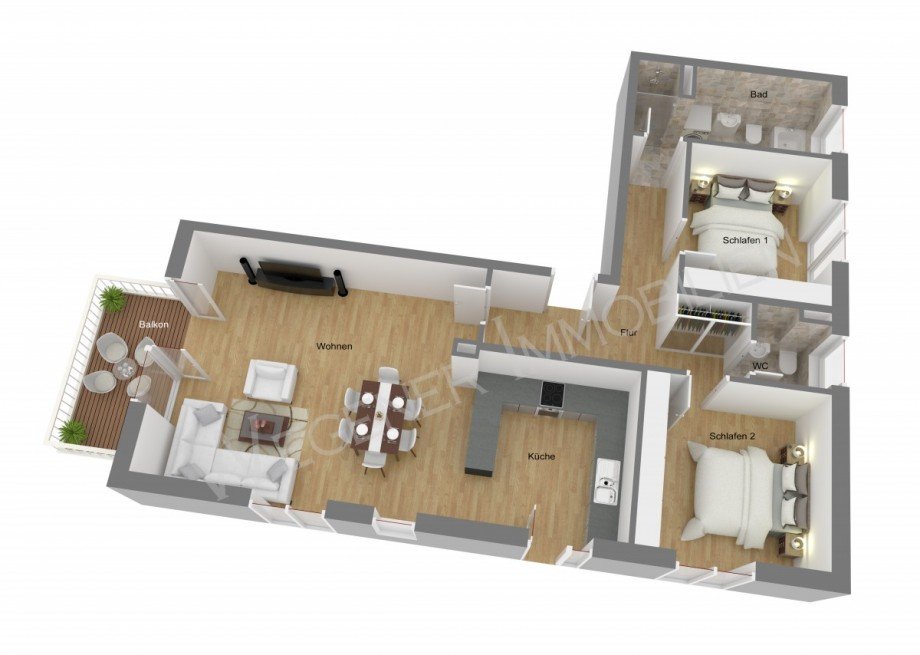 Grundriss mit Bsp. M�blierung Etagenwohnung Feldkirchen