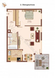 Grundriss_Bsp.-M�blierung *** Attraktive, helle 2-Zi-Wohnung mit EBK und TG-Einzelstellplatz in guter Lage Poing! ***