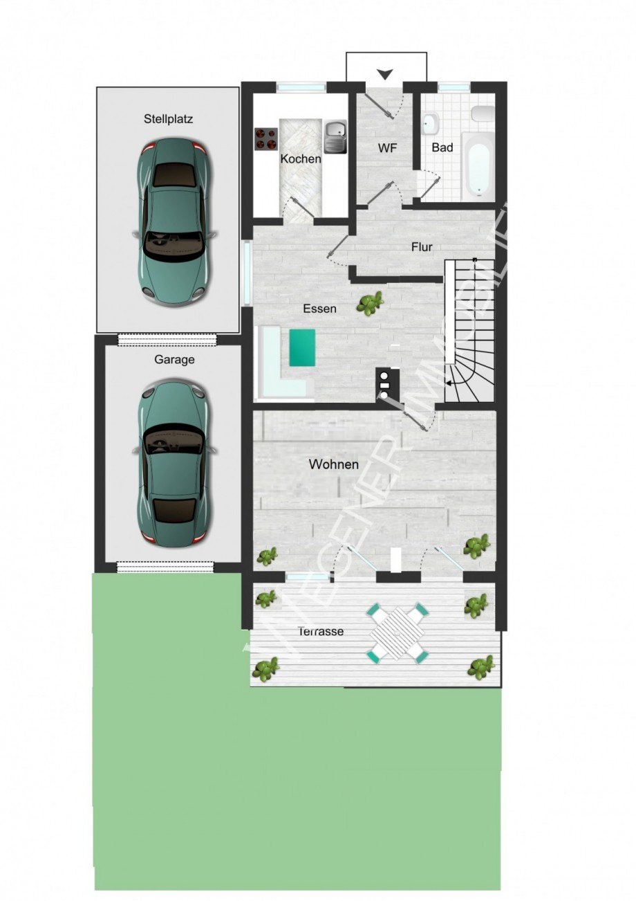 Grundriss mit Bsp. m�blierung EG Doppelhaush�lfte M�nchen