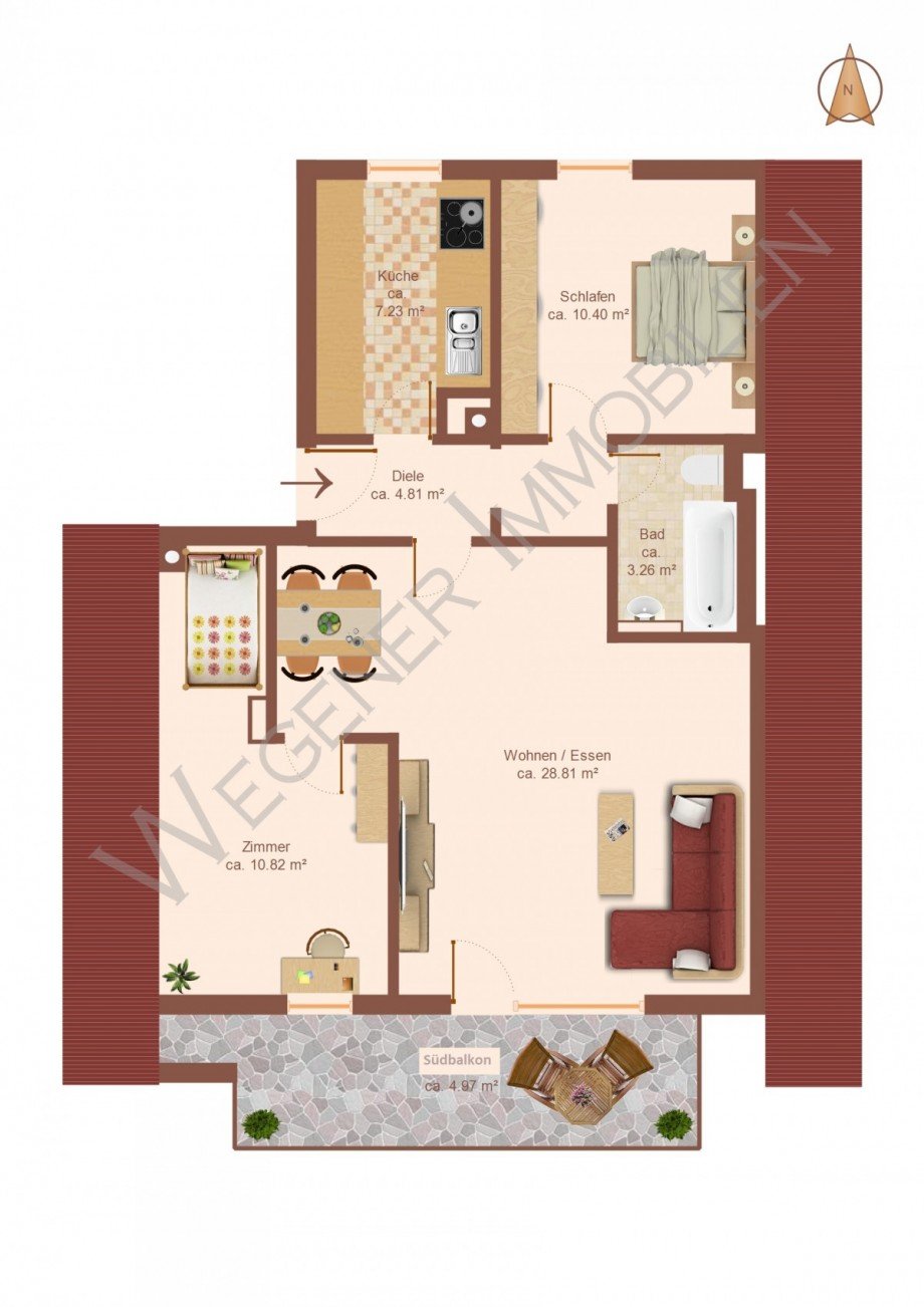 3-Zi-DG -Bsp.-M�blierung Dachgeschosswohnung Kirchheim bei M�nchen