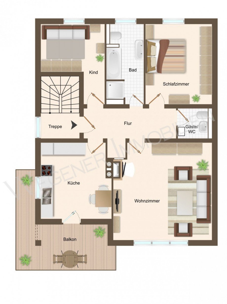 Grundriss mit Bsp. M�blierung OG Zweifamilienhaus Steinh�ring