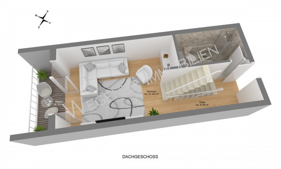 Grundriss DG_Bsp.-M�blierung Maisonettewohnung M�nchen
