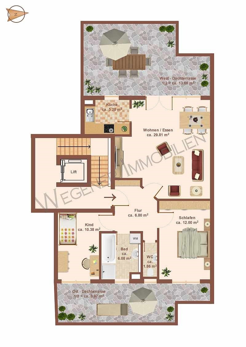 Grundriss_Bsp.-M�blierung Dachgeschosswohnung M�nchen